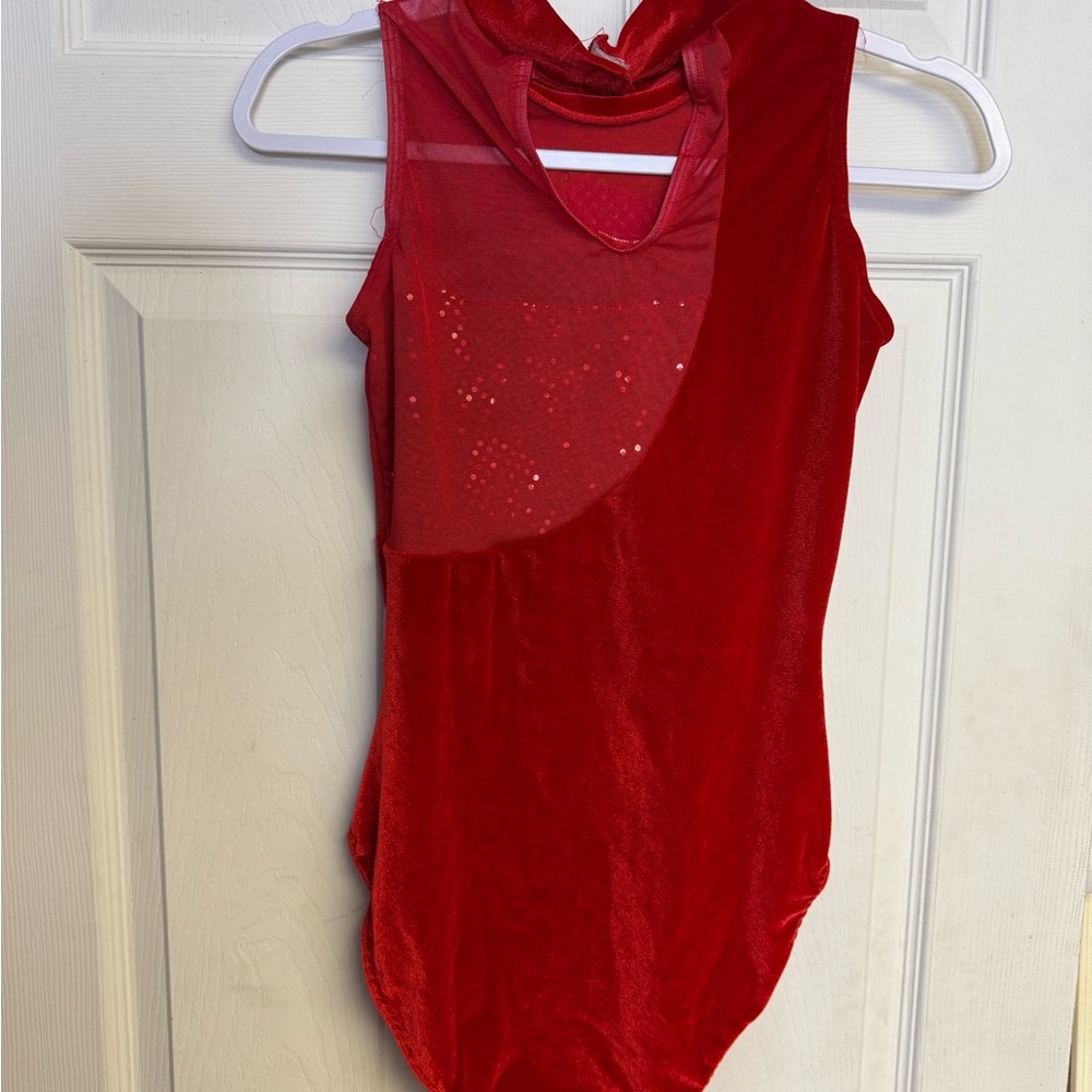 Vintage Red Velvet Leotard Costume Dance Aerial Performance Size Adult Medium - Picture 3 of 7